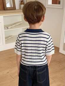 Dazy Kids Young Boys' Colorblock Striped Short Sleeve Sweater Summer - Navy Blue - View 6