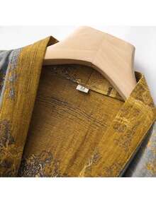 1 chiếc áo choàng tắm dài tay cho nam, chất liệu dệt jacquard nhẹ, có dây thắt lưng, kiểu dáng Trung Hoa thanh lịch cho mùa xuân và mùa hè. - Màu xanh Cadet - Xem 9