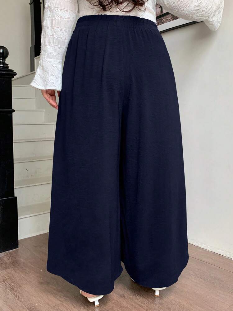 Dazy Plus Plus Size Women Solid Color Wide Leg Pants, All Season,Fall Clothes,Teacher Pants