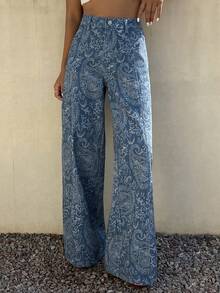 Livesso Quần jeans nữ màu xanh nhạt họa tiết hoa điều, kiểu dáng thường ngày, thích hợp cho mùa hè, xuân và thu. - Rửa tối - Xem 4