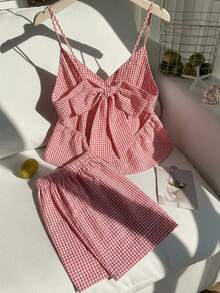 Comfortcana Red & White Plaid Camisole & Shorts Set, Plus Size - Red and White - View 6