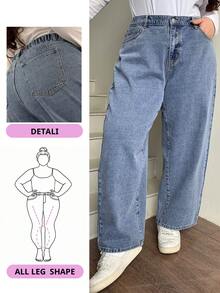 Dazy Plus Plus Size Casual Washed Straight Leg Jeans - Medium Wash - View 1