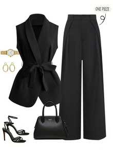 Franclia 新款时尚百搭休闲宽松裤 - 黑色 - 查看 1