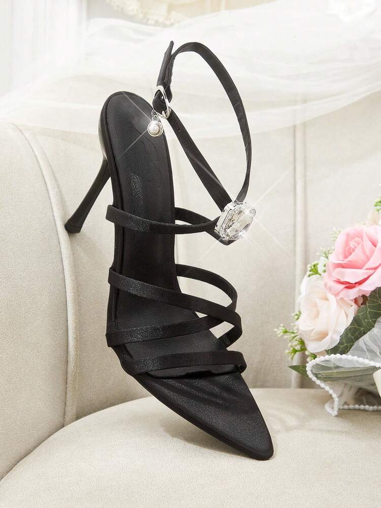 CUCCOO HITCHD Women's Pointed Toe Rhinestone Decor Elegant High Heel Sandals Summer Shoes Wedding Shoes Bride Shoes