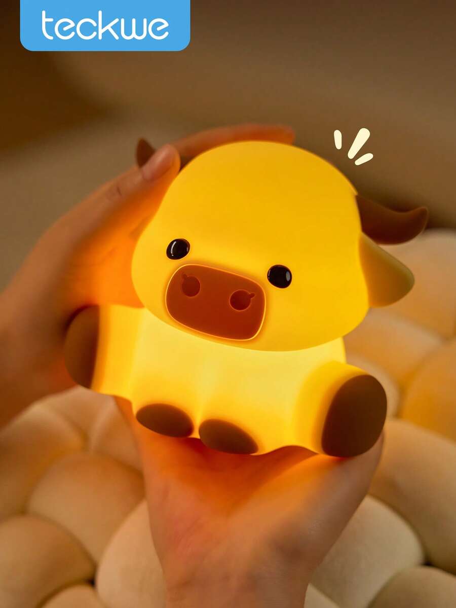 Teckwe 可愛牛造型小夜燈,居家裝飾,可充電觸控夜燈,可調光 LED 床頭燈 - 奶白色 - 查看 1