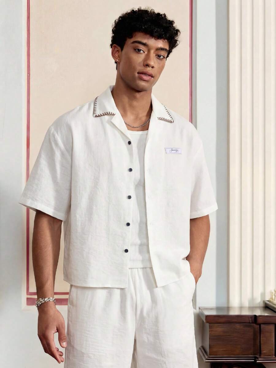 Manfinity Unisex Men's Fashion Short Sleeve Shirt Set, Spring/Summer - White - View 1