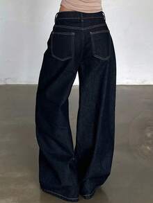 Dazy Tall Tall Women's Relaxed Straight Leg Jeans, Casual City Style - Dark Wash - View 5