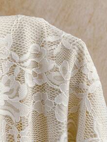 Soleia 女士花卉蕾丝不对称荷叶边下摆时尚露背连衣裙波西米亚风夏季服装女士夏季套装女士沙滩派对服装女士沙滩裙女士度假泳装罩衫 - 白色 - 查看 8