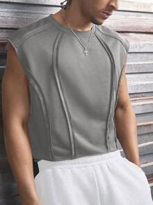 AXEPEAK Men's Solid Color Loose Fit Casual Sleeveless Vest - Grey - View 1