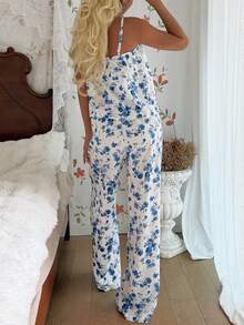 2pcs/Set Women's Ditsy Floral Camisole & Pants Pajama Set, Refreshing Home Wear - White - View 2