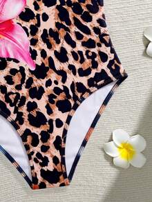 Bộ đồ bơi liền thân họa tiết da báo dành cho bé gái tuổi teen - màu nâu - Xem 6