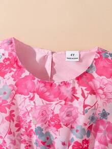 SHEIN Đầm hoa nhí thanh lịch cho bé gái, có thắt lưng, thích hợp cho các buổi đi chơi và kỳ nghỉ. - Màu Hồng Tươi - Xem 8