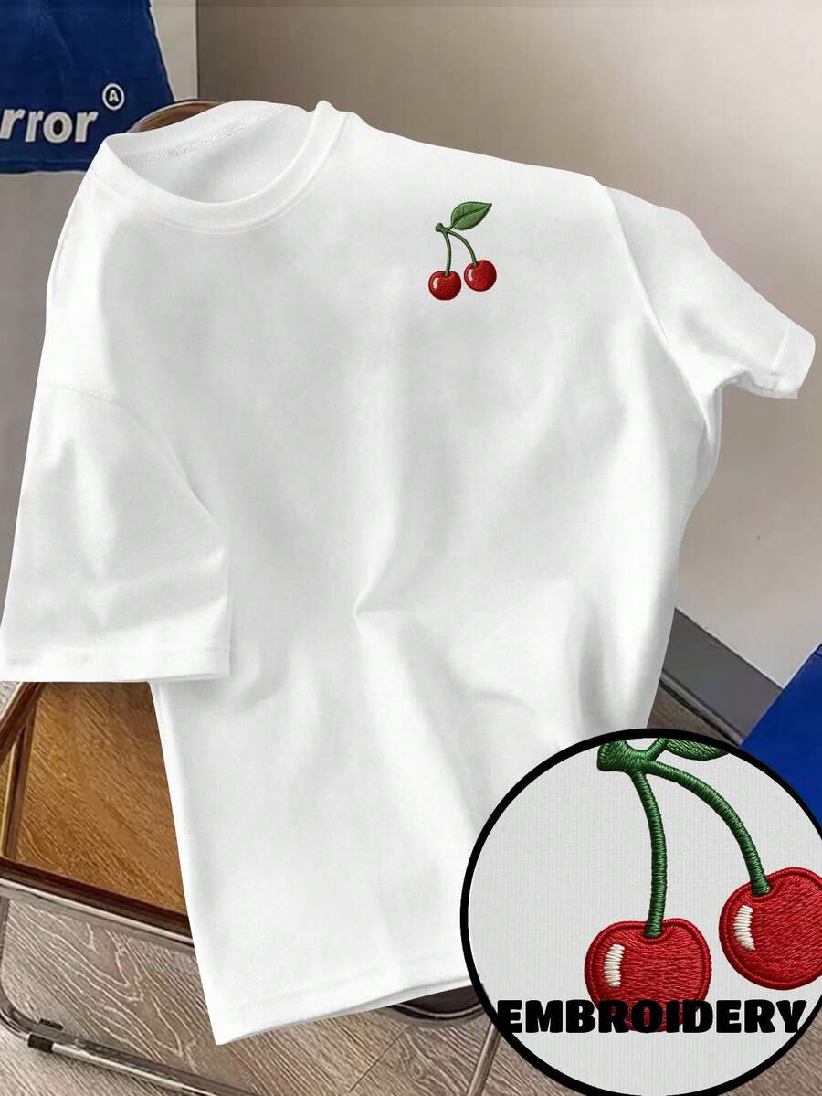 Manfinity Joysei 1. 樱桃刺绣宽松短袖休闲上衣，男女通用\N2. 图案T恤，男士\N3. 图案T恤，女士\N4. 女士休闲夏季衬衫\N5. 男士休闲衬衫 - 彩色 - 查看 1