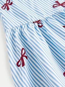 SHEIN 少女碎花束腰休闲连衣裙，时尚百搭，适合度假和拍照穿着 - 藍色 - 查看 4