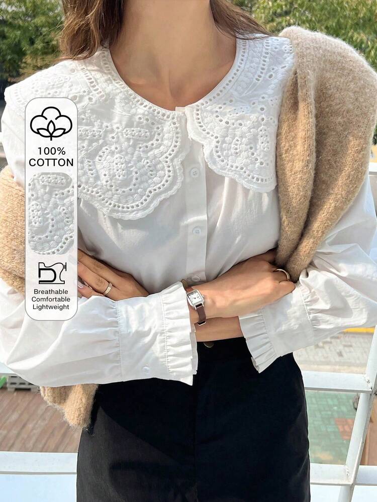 Tall Women's Oversized Peter Pan Collar Long Sleeve Casual Elegant Shirt