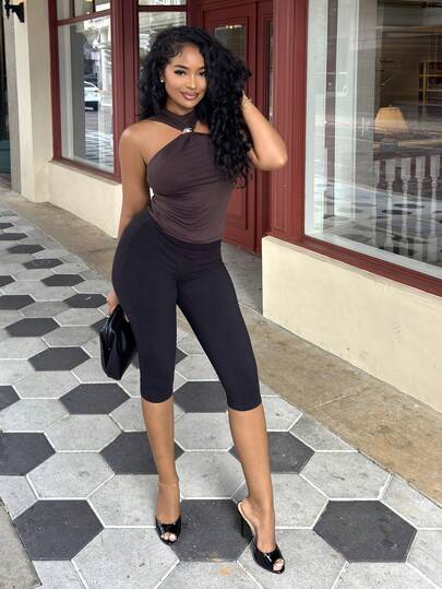 Alexandranx 女式无袖立领金属装饰上衣，通勤度假休闲衬衫