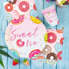 Sweet Donut Disposable Plates, Napkins And Paper Cups Party Set, Serves 24 Guests. This Disposable Paper Party Tableware Is Suitable For Birthdays, Weddings, Themed Parties And Family Picnics. - View 5