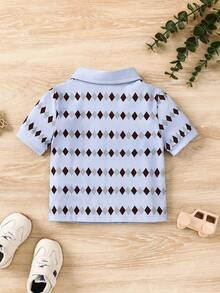 Baby Boy Soft Knit Polka Dot Collar Short Sleeve Pullover Top - Multicolor - View 2