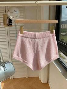 Comfortcana Women's Casual Pink Bodycon Mini Sweater Pants, Small Logo Embroidery,Fall - Pink - View 2