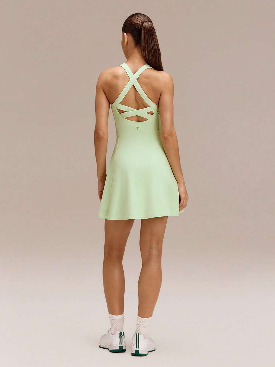 FeatherFit™-Air Peekaboo Mini Dress With Built-In Shorts Pocket Square Neck Anti-Slip Crisscross Quick Dry Moisture Wicking Spring