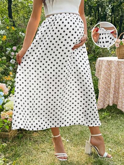 SHEIN 임산부 물방울 무늬 캐주얼 패션 스커트, 봄/여름