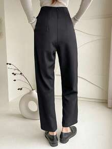 DAZY High Waist Plicated Detail Trousers - Black - View 8