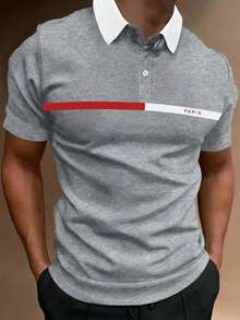 Manfinity Homme Áo polo nam tay ngắn in chữ, kiểu dáng thường ngày, thích hợp đi làm. - Xám - Xem 1