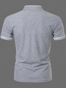 Manfinity Mode Men's Casual Contrast Trim Polo Shirt For Summer - Grey - View 2