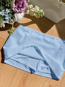 SHEIN Comfortcana Chân váy nữ màu xanh trơn tối giản, thích hợp mặc hàng ngày. - Màu xanh lam - Xem 6