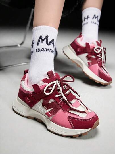 Vate Giày thể thao nữ màu kaki phối lưới và nylon, đế dày, buộc dây, kiểu dáng thường ngày.