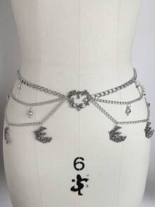 ROMWE Goth Bộ 1 chiếc dây chuyền eo nhiều lớp hình nấm, dây leo rỗng, tình yêu, trăng khuyết, thánh giá, phong cách Mori Punk, đường phố, gió tối, phụ kiện váy áo đa năng hàng ngày dành cho nữ. - Màu bạc nấm tình yêu mặt trăng nhiều lớp chuỗi eo - Xem 5