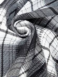 两件套青少年春夏休闲简约针织牛奶丝星形印花无袖露脐上衣和黑白格子数码印花宽松长裤套装 - 黑與白 - 查看 4