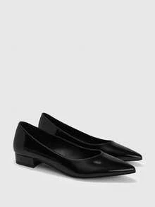 CUCCOO BIZCHIC Damen Spitzschuh bequeme vielseitige Niedrigabsatz Schuhe für Valentinstag - Schwarz - Übersicht 1