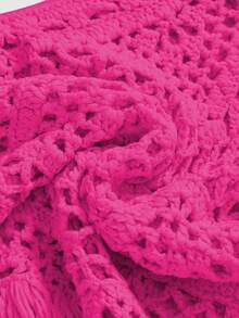ROMWE Women's Fairycore Crochet Tassel Vacation Style Skirt - Hot Pink - View 5