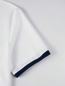 Calvornis 男士拼色 Polo 衫 白色與藍色，夏季休閒度假高爾夫襯衫，短袖正裝襯衫，老錢風 - 白色 - 查看 4