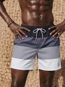 Palasendo Swim Trunks For Men Drawstring Waist Security Pockets Lightweight 4-Way Stretch Horizontal Stripes Design,Contrast Color For Beach Vacation,Gym-To-StreetMulticolor Fabric Non-Stretch Lined Beach Shorts,Hawaiian - Multicolor - View 3