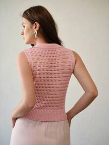 MOTF PREMIUM COLLAR HOLLOW OUT KNIT TOP - Pink - View 3