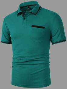 Calvornis Kemeja Polo Pria Kasual dengan Saku Warna Kontras, Formal, dan untuk Acara Khusus - Hijau - View 4