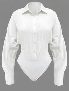 Franclia Áo liền thân dài tay kiểu dáng thường ngày dành cho nữ - trắng - Xem 4