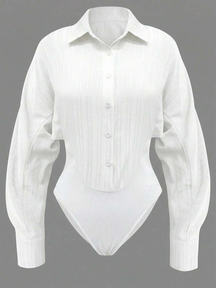 Franclia Bodysuit Feminino de Manga Longa Casual - Branco - Visão 4