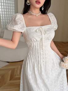 Feyla Women's Elegant Solid Color Embroidered Summer Dress - White - View 3