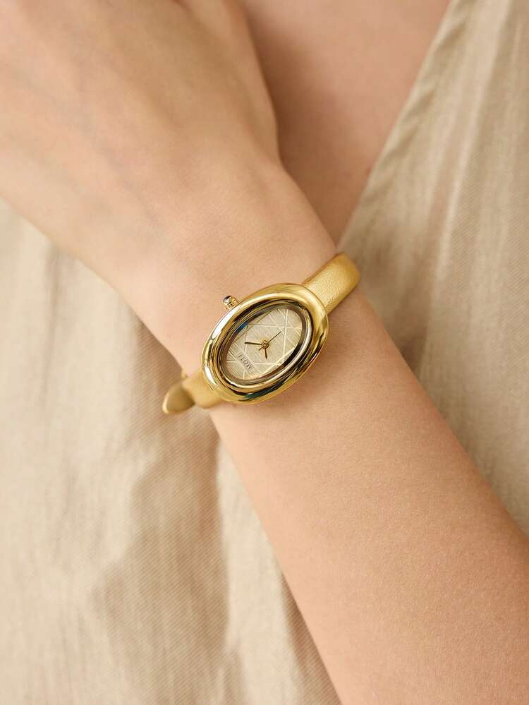 ELLIPTICAL GOLDEN RECTANGLE PATTERN METAL GOLDEN WOMEN'S WATCH