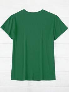 Women's Letter & Lemon Print Round Neck Short Sleeve Casual T-Shirt - Green - View 2