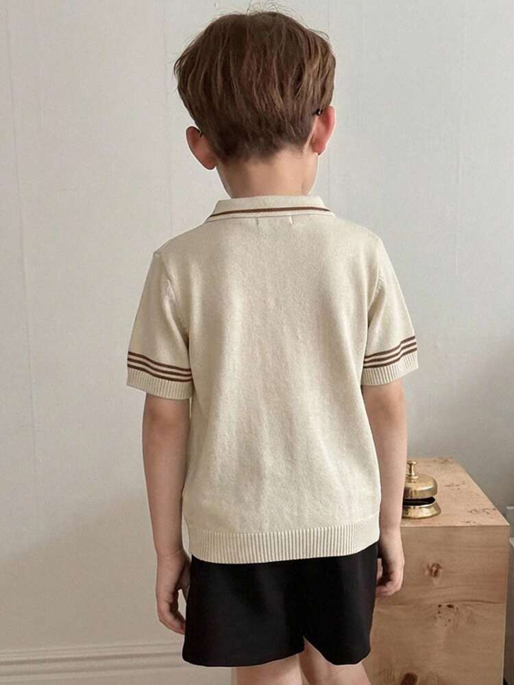 Young Boy Striped Polo Collar Short Sleeve Casual Sweater Summer