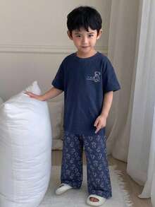 Dazy Kids 儿童秋季服装 男童家居服 T 恤裤套装 夏季 - 藏蓝色 - 查看 6