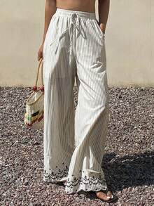 DAZY Women's Striped Drawstring Ankle Print Pants, Suitable For Summer And Spring - White - View 6