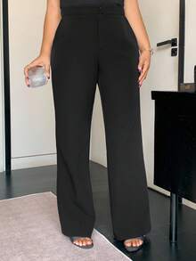 Dazy Plus 加大码纯色宽松直筒休闲黑色裤，四季长款商务休闲女裤，女式正装裤秋季 - 黑色 - 查看 5