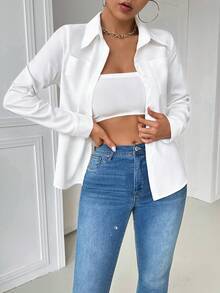 Airaco Casual Collared Pocket Fitted White Long Sleeve Women Blouse Women Shirt Fall Cloth For Women - White - View 5