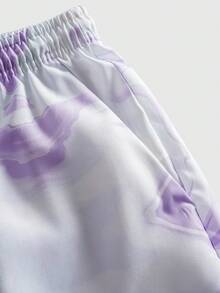 ROMWE MEN Street Life 男士大理石纹抽绳腰短裤 - 淡紫色 - 查看 3