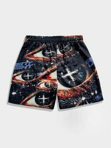 ROMWE MEN Street Life Men's Casual Fashion Street Full-Print Eye Pattern Drawstring Waist Shorts, Summer - Multicolor - View 6